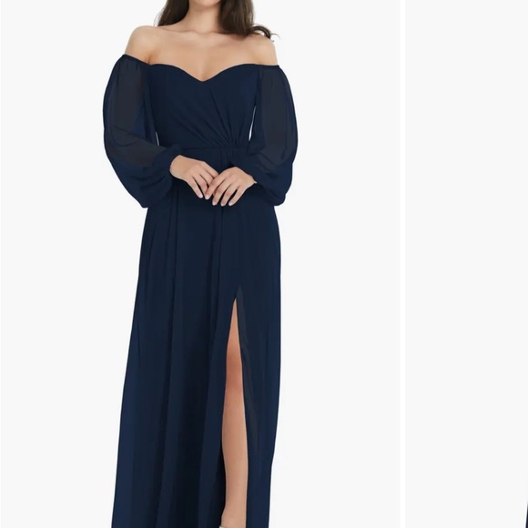 Dessy Collection Off-Shoulder Navy Dress - Picture 1 of 5